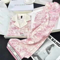 Pajamas women's autumn new long-sleeved cardigan ice and snow silk same style suit ice silk home service