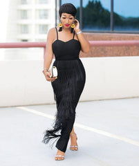 European and American Dresses Loose Package Hip Fringe Dress Commuting European and American Large Size Women's Dress