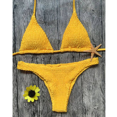 Pleated Bikini Solid Swimwear Women Push Up Swimsuit Off Shoulder Biquini Cute Swimwear Women Backless Beach Bathing Suit