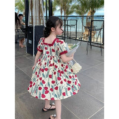 Original girl rose garden dress summer dress 2023 new children's dress French little girl skirt