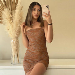 FANTOYE New Sleeveless Mesh Slim Dress Women Spaghetti Strap Printed Bodycon Skirts Ladies Mini Dresses Partywear Vestidos