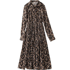 فستان شيفون منقوش عليه زهور فستان خريفي نسائي 2022 خصر جديد لإظهار مزاجه الرقيق نمط عتيق خفيف ذو ثنيات تنورة طويلة