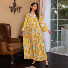 Muslim women's new dress print Kaftan Middle East ethnic style hot diamond Jalabiya rhinestone elegant dress