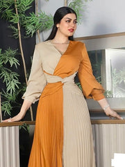 Orange Elegant Paneled Waist Satin Dress