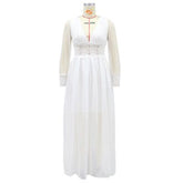 European and American new mesh dresses long-sleeved wedding dresses banquet dress V-neck lace mesh dress