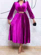 African Velvet Formal Evening Party Long Dresses For Women 2023 Elegant Plus Size Lantern Sleeve V Neck Waist Bodycon Dress