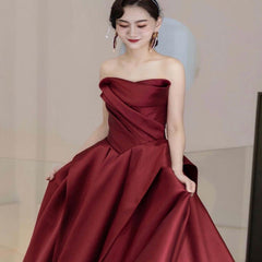 Toast dress bride temperament thin retro tube top long red engagement banquet women's evening dress