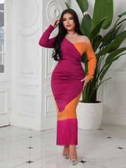 Rose Colorblock Elegant Hip Dress