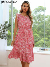 Elegant Printed Casual Beach Midi Dresses Women Summer O-neck Ruffle Sleeve A-Line Dress Sundress Vestido Robe
