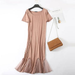New summer night wear dress women nightgowns short sleeve cotton sleepwear nightdress ladies bottom dresses mesh long shirt