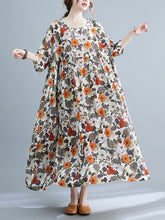 فستان نسائي صيفي جديد موديل 2022 مقاس كبير بتصميم عتيق على الطراز العربي الرمضاني مطبوع عليه زهور يوميًا فضفاض ورقيق بأكمام قصيرة متوسط الطول