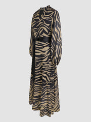 Breathable and comfortable v-neck printed tie dress