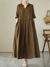 2023 صيف جديد كبير الحجم القطن القنب فستان خمر مصبوغ الغزل الكتان خشبية الأذن حافة فستان بفتحة عنق على شكل v للنساء