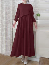 ZANZEA Women Muslim Dresses Abaya Kaftan Solid O-Neck Long Sleeve Lace-Up Pleated Design Mid-Calf Length Dress Fashion Casual Loose Ladies Vestido