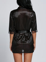 ladies sexy lace Mosaic Solid color Nightgown Bathrobe