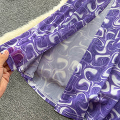 Elegant, light and luxurious design, color matching, printed slim-fit long A-line dress with knee slits