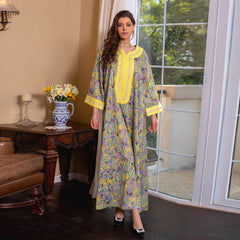 Middle East New Hand Print Jalabiya Diamond Robe Arabian Kaftan Saudi Dubai