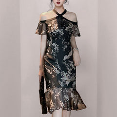 فستان H Han Queen 2022 الجديد المثير بدون الكتف فستان نسائي صيفي كوري ضيق مكشكش للحفلات فساتين ضيقة