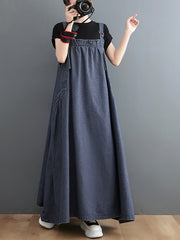 Plus size women's denim suspender skirt retro dress 2023 spring and summer sleeveless big dress female