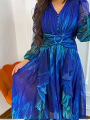 Puffy Gradient Blue Chiffon Dress