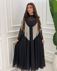 Middle East Women's Spring/Summer New Style Charm Sexy High Waist Tassel Spliced Chiffon Banquet Dress