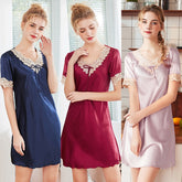 Summer Pajamas Women Silk Ice Pajamas Short Sleeve Nightgown Female Home Wear