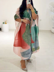 Red and Green Ombre Stretch Print Pressed Dress