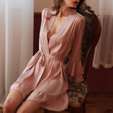Ladies sexy pajamas desire simulation silk lotus cuff cardigan robe nightgown