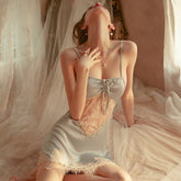 ثوب نوم نسائي مثير من الساتان والدانتيل الشفاف فستان نوم نسائي ملابس داخلية مثيرة بحزام رسن فستان نوم منزلي ملابس نوم