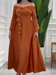 One-shoulder Orange Elegant Waist Dress