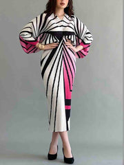 Black and White Gradient Stretch Print Pleated Dress