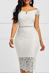 Lace short-sleeved V-neck strapless sexy mid-length package hip skirt