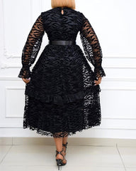 New style mesh flocking elegant large skirt with wooden ears large size dress (not including belt)