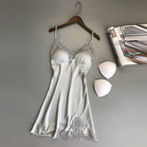 Women Silk Satin Robe Lingerie Female Sleeveless Strap Nightdress Women Robe Lace Nightgowns &Sleepshirts Sleepwear #W