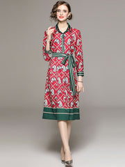 European and American fashion all-match slim waist positioning print dress