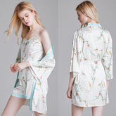 بيجامة حريرية من الحرير الجليدي للسيدات صيفية بحمالة على شكل زهرة وقميص نوم خدمة منزلية طقم نسائي مكون من ثلاث قطع