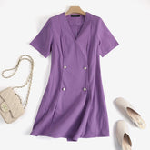 ZANZEA Women Elegant Dresses Solid V-Neck Short Sleeve Vintage Above Knee Length Dress Fashion Holiday Casual Loose Ladies Vestido Plus Size 2#