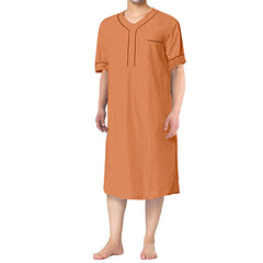 Men's Short Sleeve Thin Muslim Nightgown Solid Color Homewear Men's Nightdress