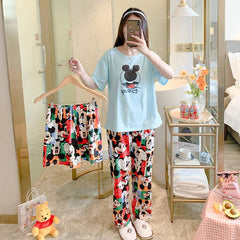 Summer pajama sets Mickey robes kawaii clothes casual nightgowns robe 3 piece Pajamas sleepwear Donald Duck