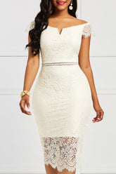 Lace short-sleeved V-neck strapless sexy mid-length package hip skirt