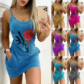 New flower print pocket suspender nightdress bag casual home skirt