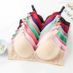 Plus Size Women's Solid Color Lace Flower Bras Gathering No Steel Rings Comfortable Thin Underwear