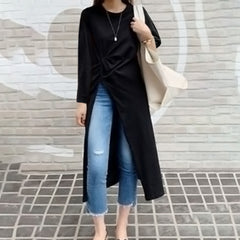 ZANZEA women's Japanese and Korean literary style temperament solid color ladies skirt round neck long sleeves twisted irregular long design mid-length skirt fashion trend elegant loose spring and autumn daily leisure holiday style dress large size