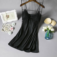 2022 Nightwear Sexy Women Satin Nightgown Lady Spaghetti Strap Night Dress Nighties Sleeveless Sleepwear Flower Lace Homewear