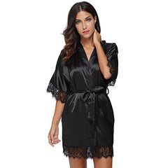 Sexy Bridesmaid Short Satin Bride Robe Lace Kimono Women Wedding Sleepwear Summer Female Bathrobe Lingerie Clothes Plus Size