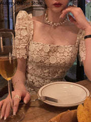 Andromeda Sexy Long Lace Dress Korean Elegant Retro Fashion Design Bodysuit Women Summer Casual Dress