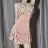 Ladies Fashion Lace Stitching Simulated Silk Homewear Nightdress J2JX1014YML