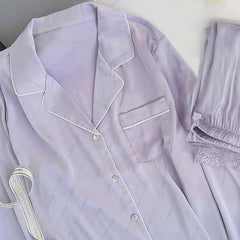 Lace Slip Letter Dark Flower Pajamas Ladies Long Sleeve Trousers Set Homewear