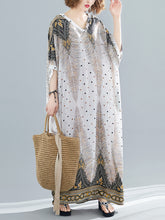 Women's summer new bohemian V-neck printed holiday dress large size loose slim maxi skirt women