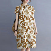 ZANZEA Women Elegant Floral Print Dresses Turn-Down-Collar Short Sleeve Vintage Above Knee Length Dress Fashion Casual Loose Ladies Vestido Plus Size